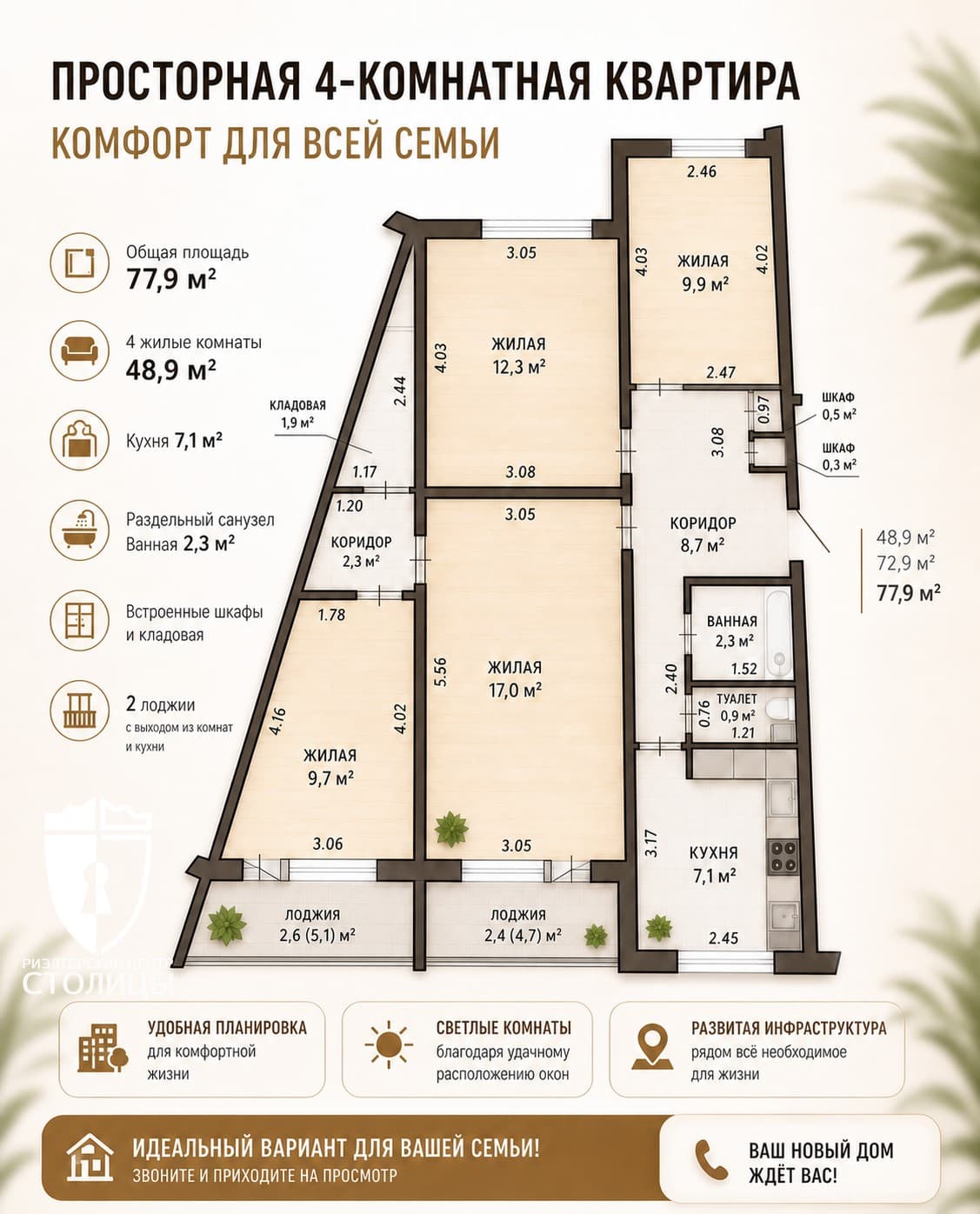 Продажа 3 комнат в 4-комнатной квартире — Минск, Московский
