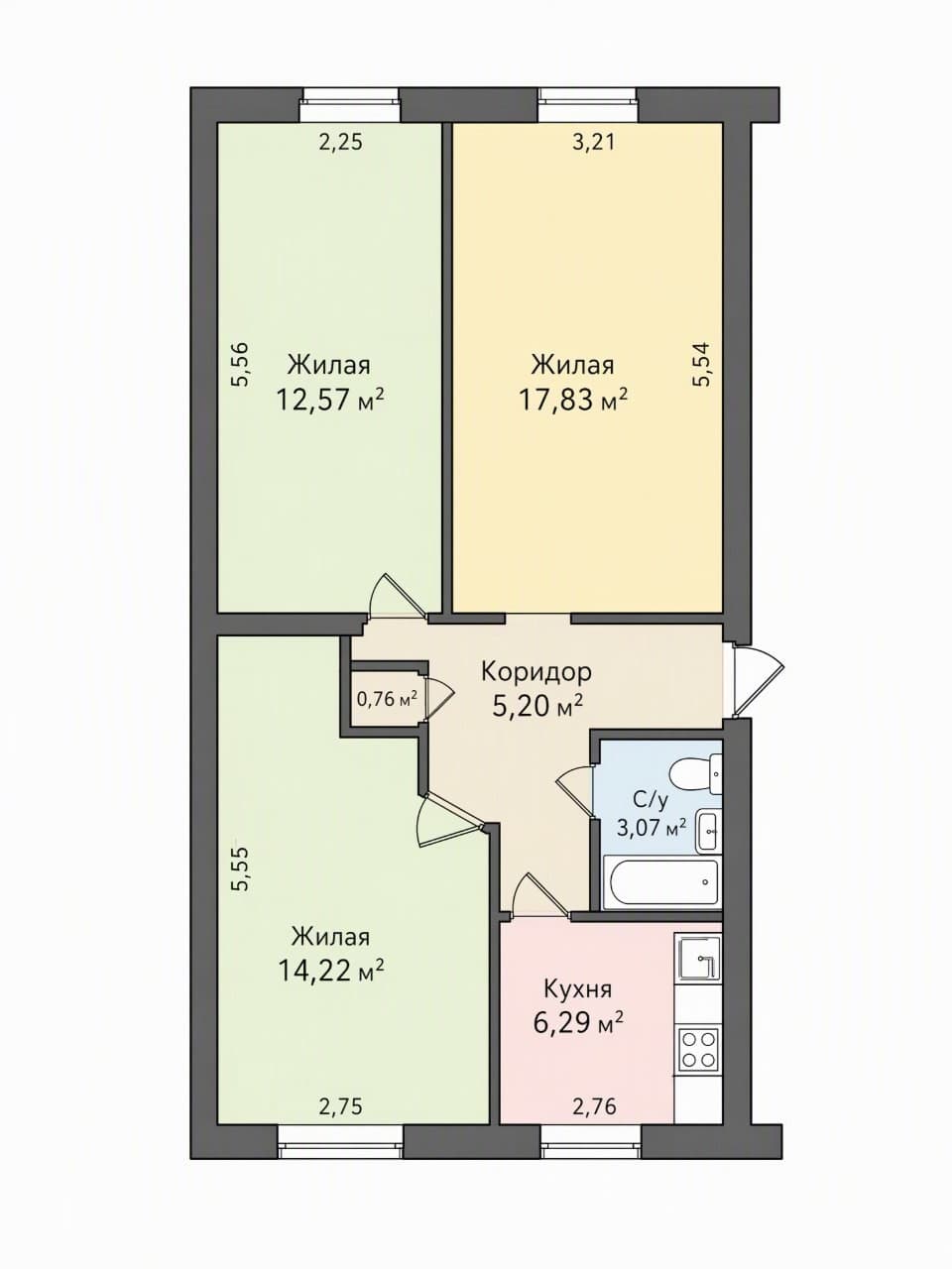 3-комнатная квартира 60 м², Минск, Первомайский