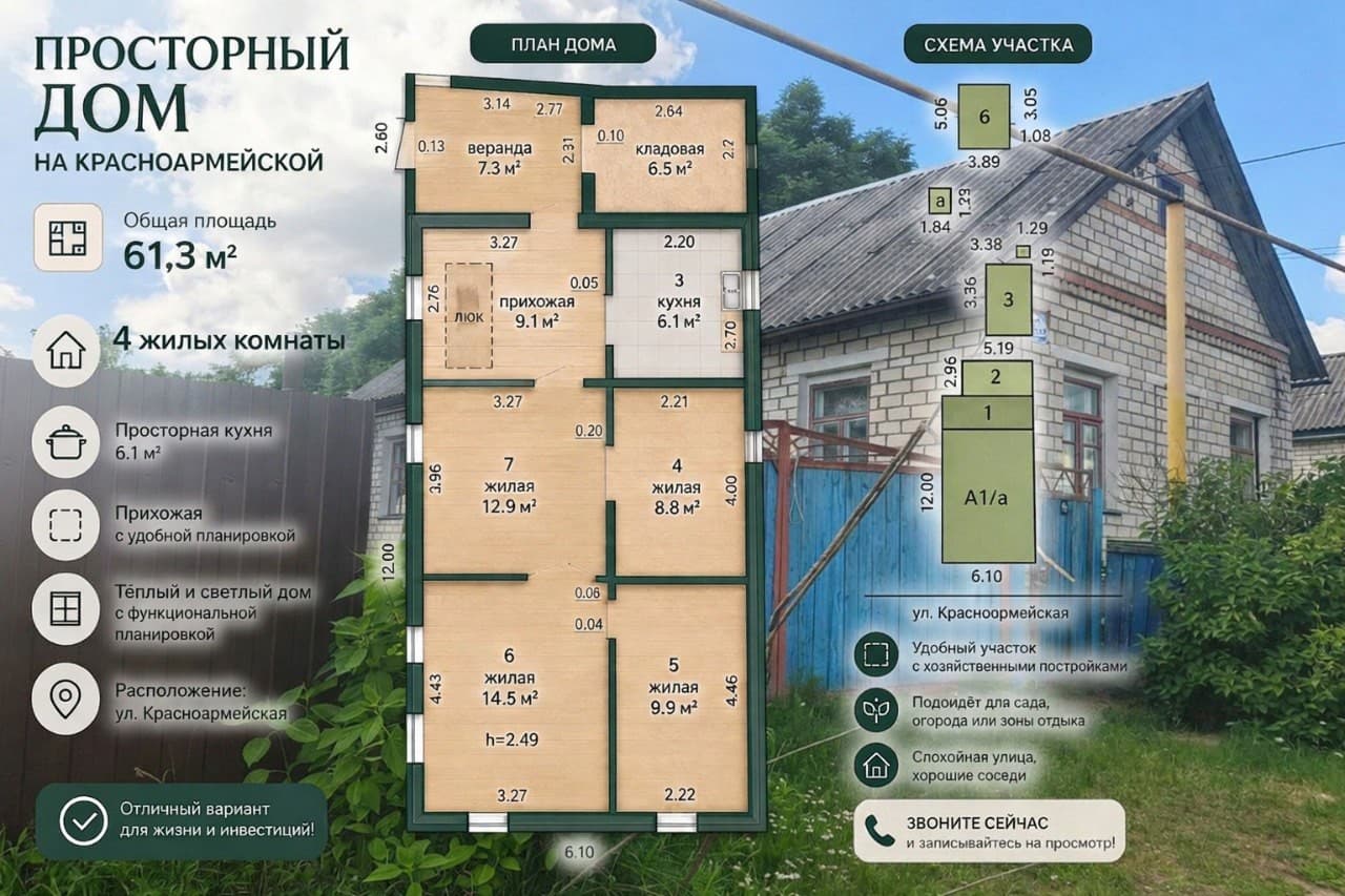 Дом 61,3 м², Березино, Красноармейская