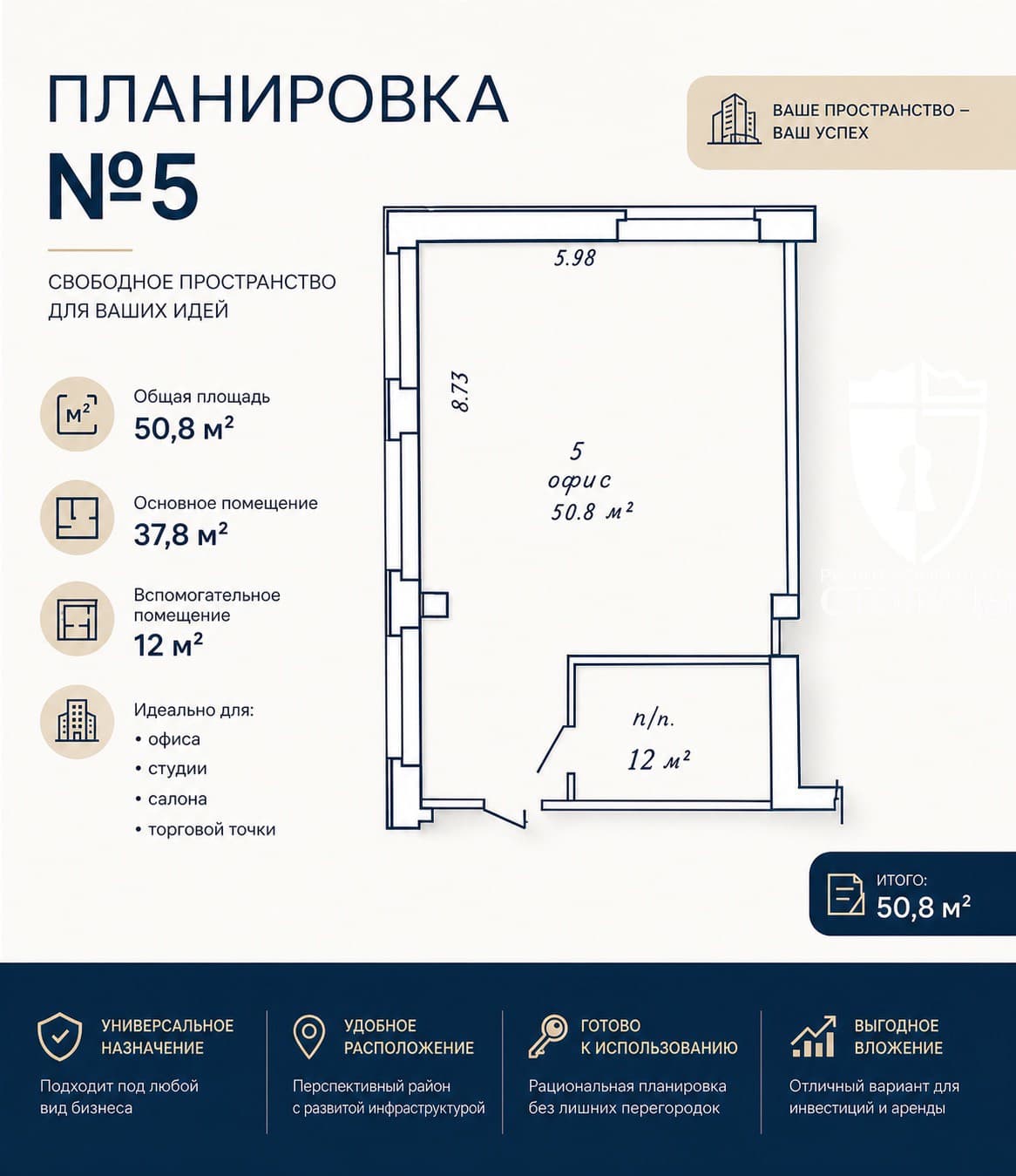 Офис 50,8 м², Минск, Московский
