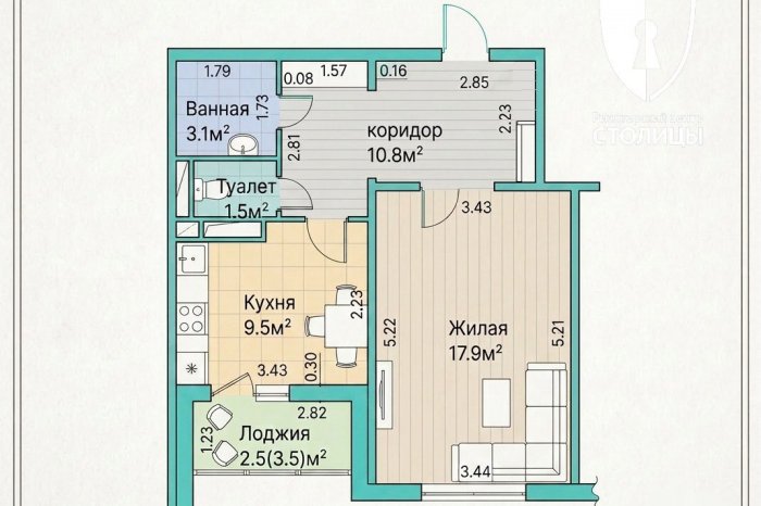 Квартира у леса с большой кухней 9.5 м²